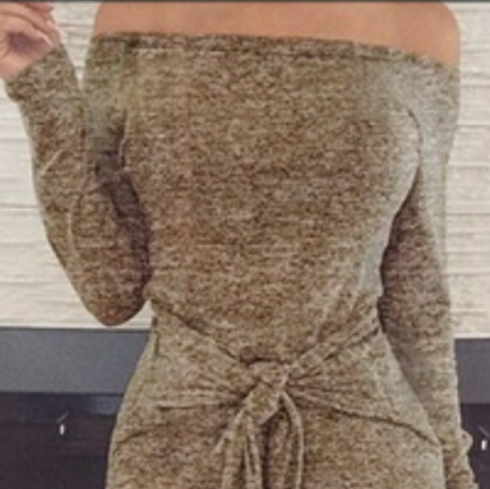 Brown/Khaki Sporty Off-Shoulder Bodycon Dress Size XL - Picture 2 of 6